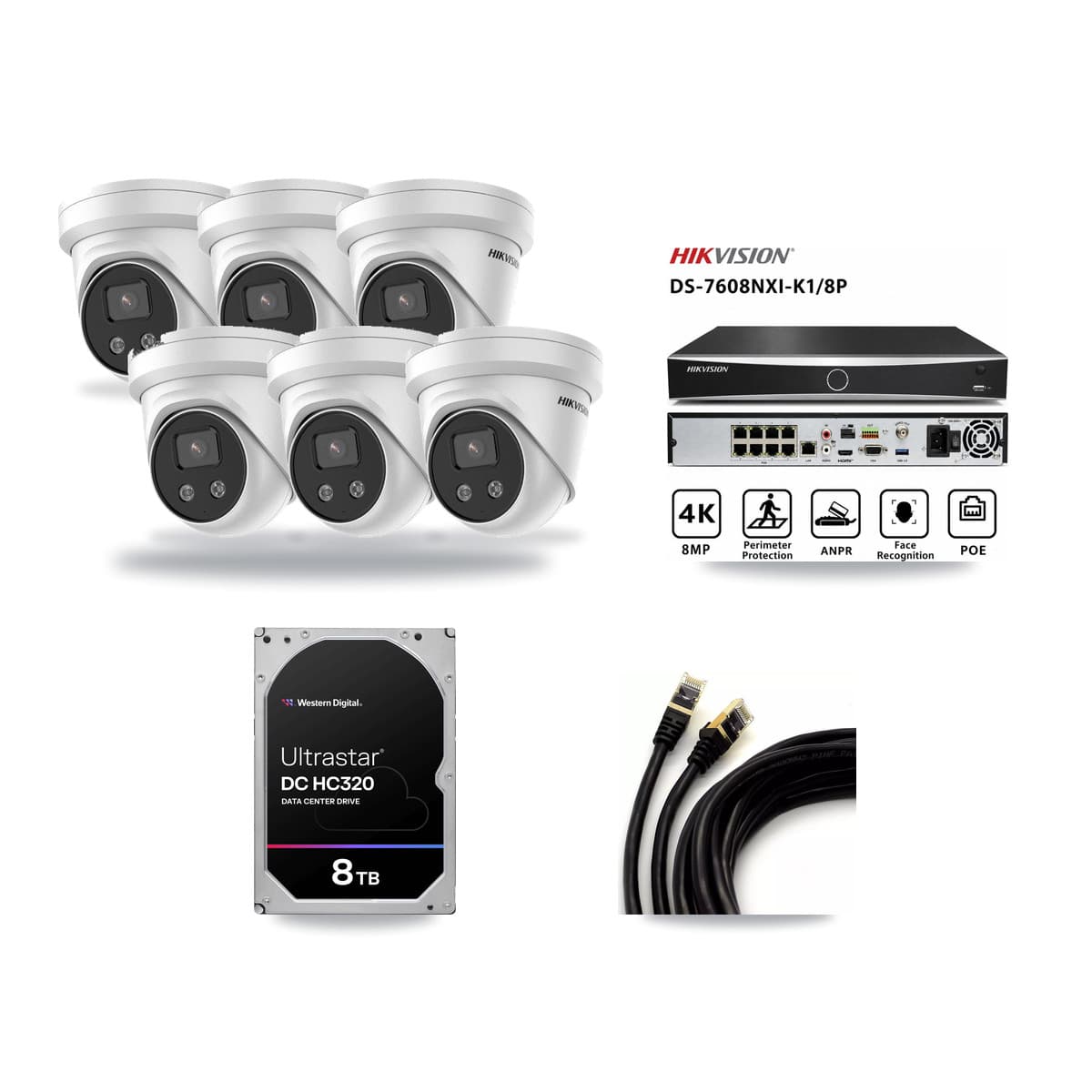Hikvision 8-Channel 5MP CCTV Kit — 6 Turret Cameras + 8TB Recording (DS-7608NXI Recorder) - Image 1
