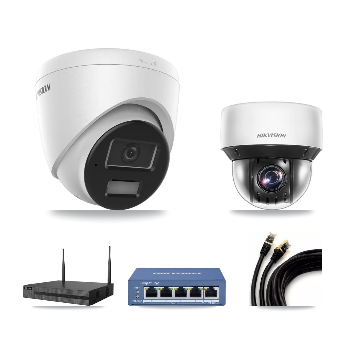 Hikvision & HiLook 4-Channel 4MP CCTV Kit — 1 DS-2CD1343G2 Turret + 1 DS-2DE4A425IW PTZ Cameras + 3TB Recording - Image 1