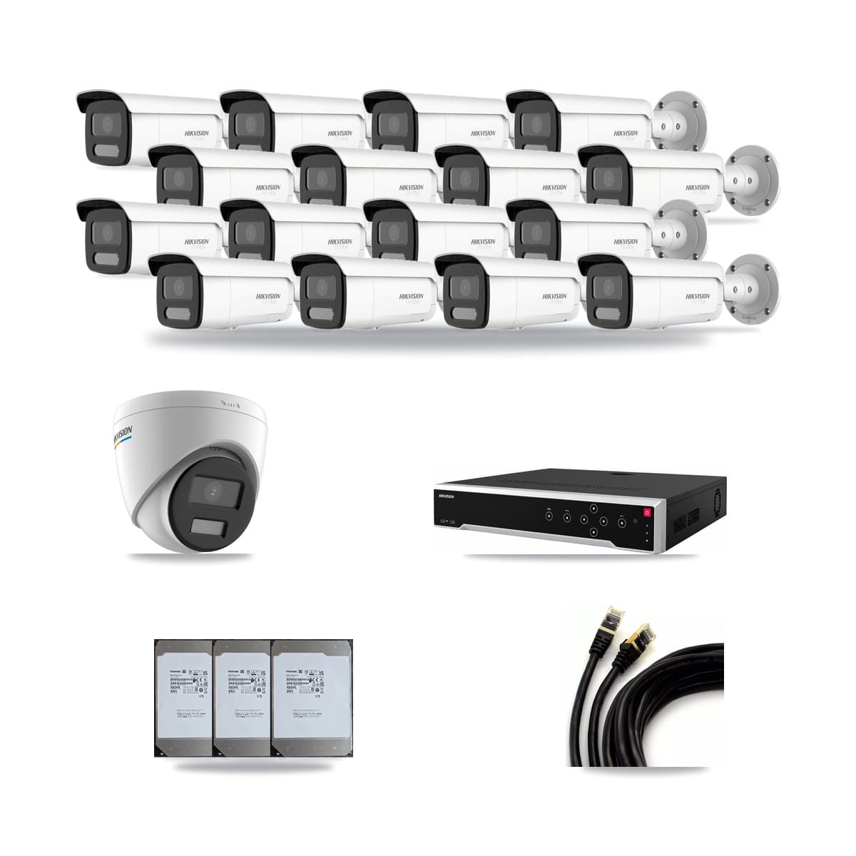 Hikvision 32-Channel 2MP – 4K CCTV Kit — 1 2MP Turret + 16 4K Bullet Cameras + 3× 14TB Recording - Image 1