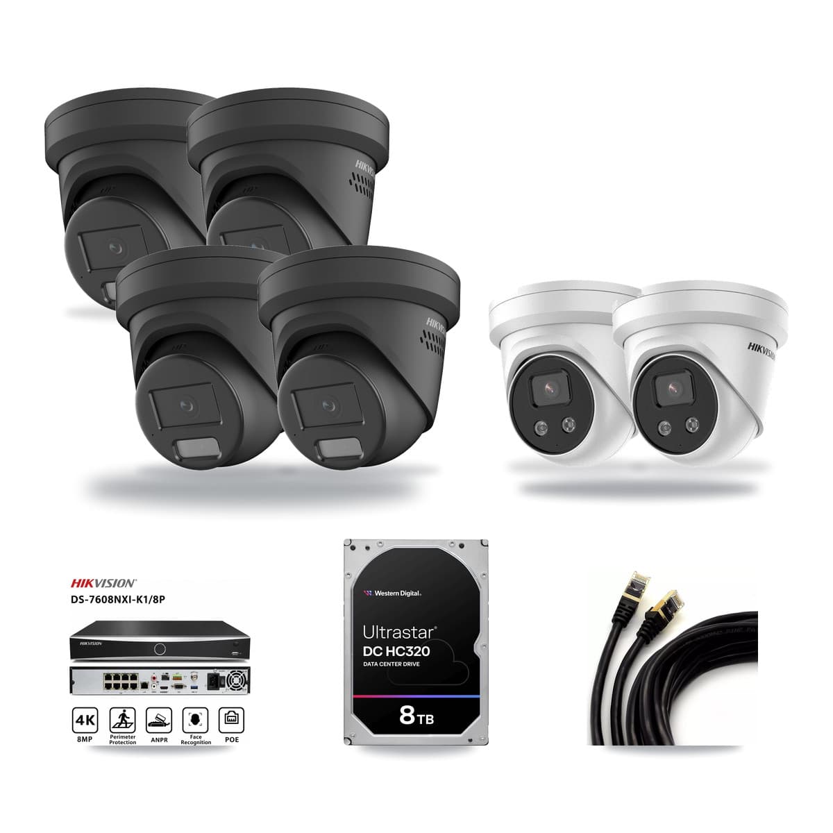 Hikvision 8-Channel 4MP – 5MP CCTV Kit — 4 Black 4MP + 2 5MP Turret Cameras + 8TB Recording - Image 1