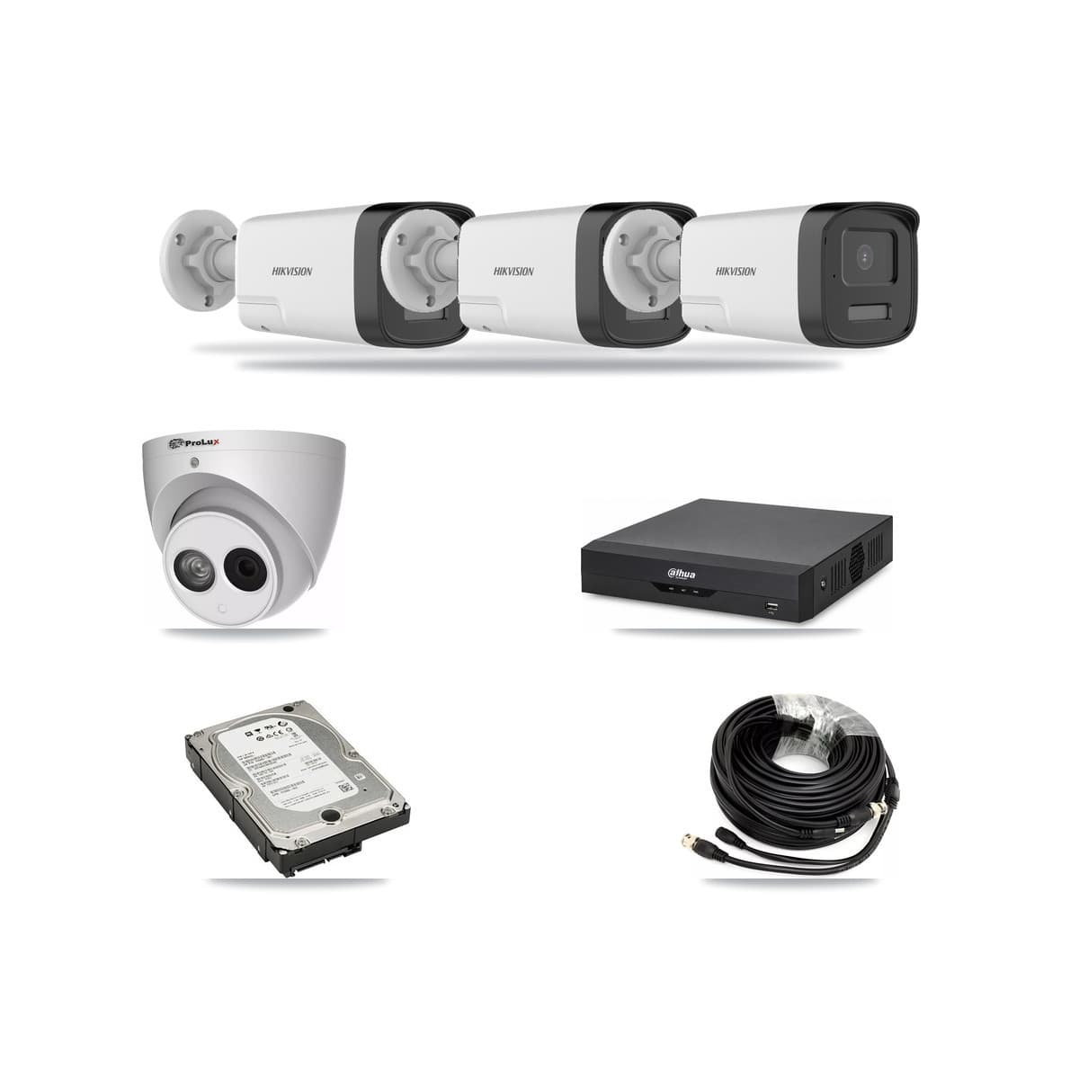 4-Channel 4MP – 5MP CCTV Kit — 3 DS-2CE17K0T 5MP Bullet + 1 PXC-612C4W-A 4MP Turret Cameras + 5TB Recording - Image 1