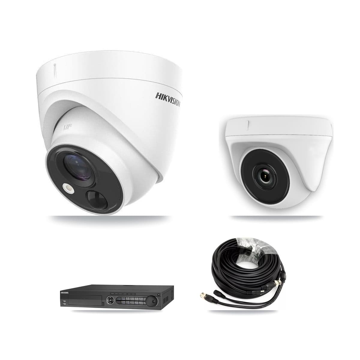 Hikvision 32-Channel 2MP – 5MP CCTV Kit — 2 DS-2CE71H0T 5MP Turret + 1 White HDT-2MP-N20W 2MP Dome Cameras + 3TB Recording (IDS-7332HUHI Recorder) - Image 1