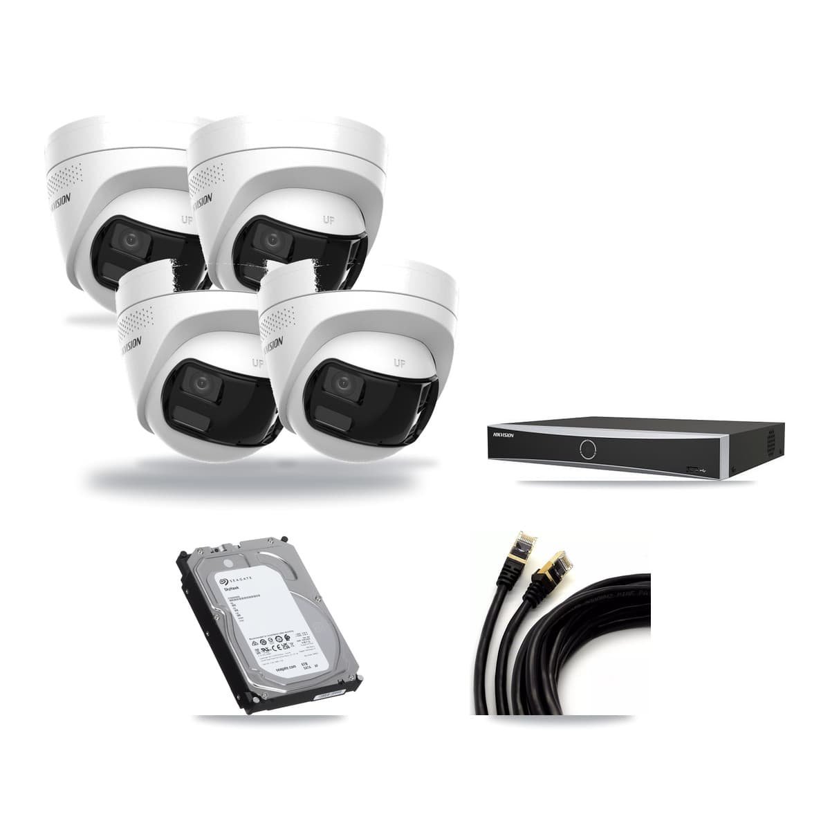 Hikvision 4-Channel 4K CCTV Kit — 4 DS-2CD1383G2P Turret Cameras + 6TB Recording - Image 1
