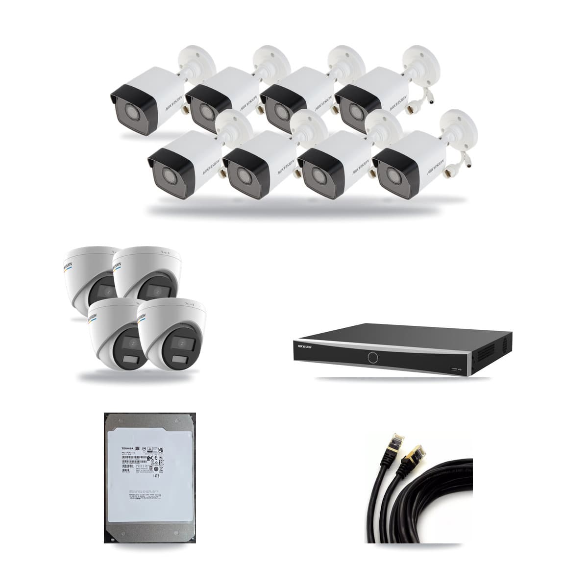 Hikvision 16-Channel 2MP – 5MP CCTV Kit — 8 5MP Bullet + 4 2MP Turret Cameras + 14TB Recording (DS-7616NXI Recorder) - Image 1