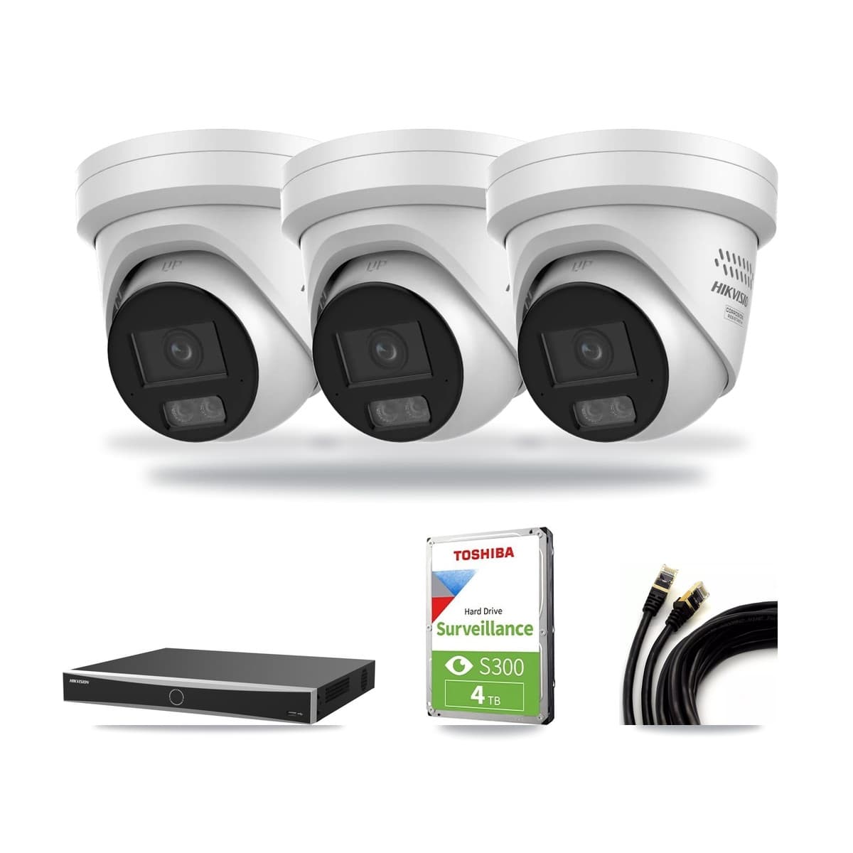 Hikvision 16-Channel 4MP CCTV Kit — 3 DS-2CD2347G3 Turret Cameras + 4TB Recording (DS-7616NXI Recorder) - Image 1