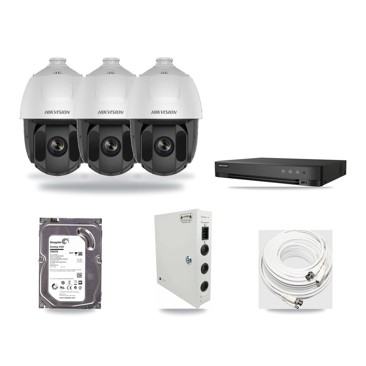 Hikvision 4-Channel 2MP CCTV Kit — 3 DS-2AE5225TI PTZ Cameras + 2TB Recording (DS-7204HUHI Recorder) - Image 1