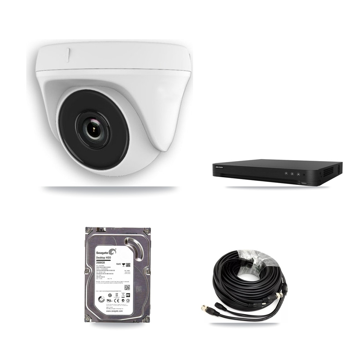 Hikvision 16-Channel 2MP CCTV Kit — 3 White Dome Cameras + 2TB Recording (DS-7216HGHI Recorder)