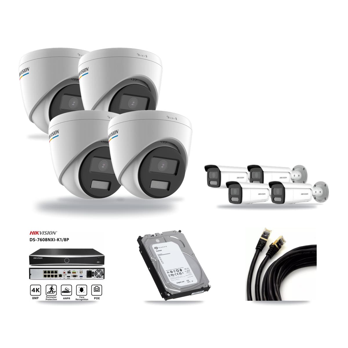 Hikvision 8-Channel 2MP – 4MP CCTV Kit — 4 2MP Turret + 4 4MP Bullet Cameras + 6TB Recording (DS-7608NXI Recorder) - Image 1