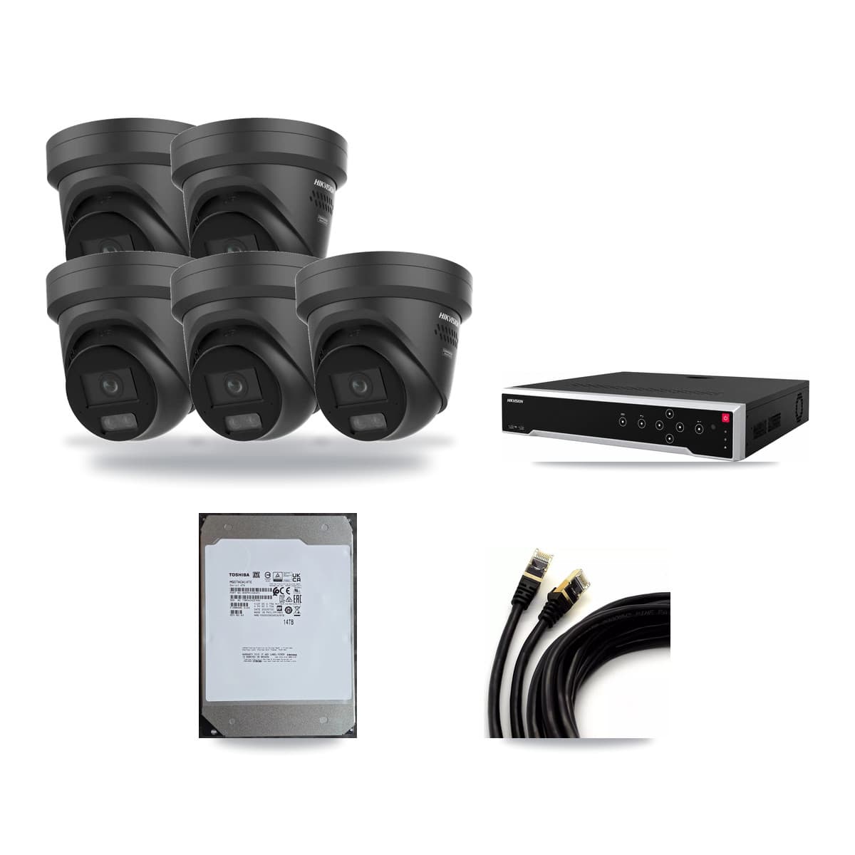 Hikvision 32-Channel 4K CCTV Kit — 5 Black Turret Cameras + 14TB Recording - Image 1