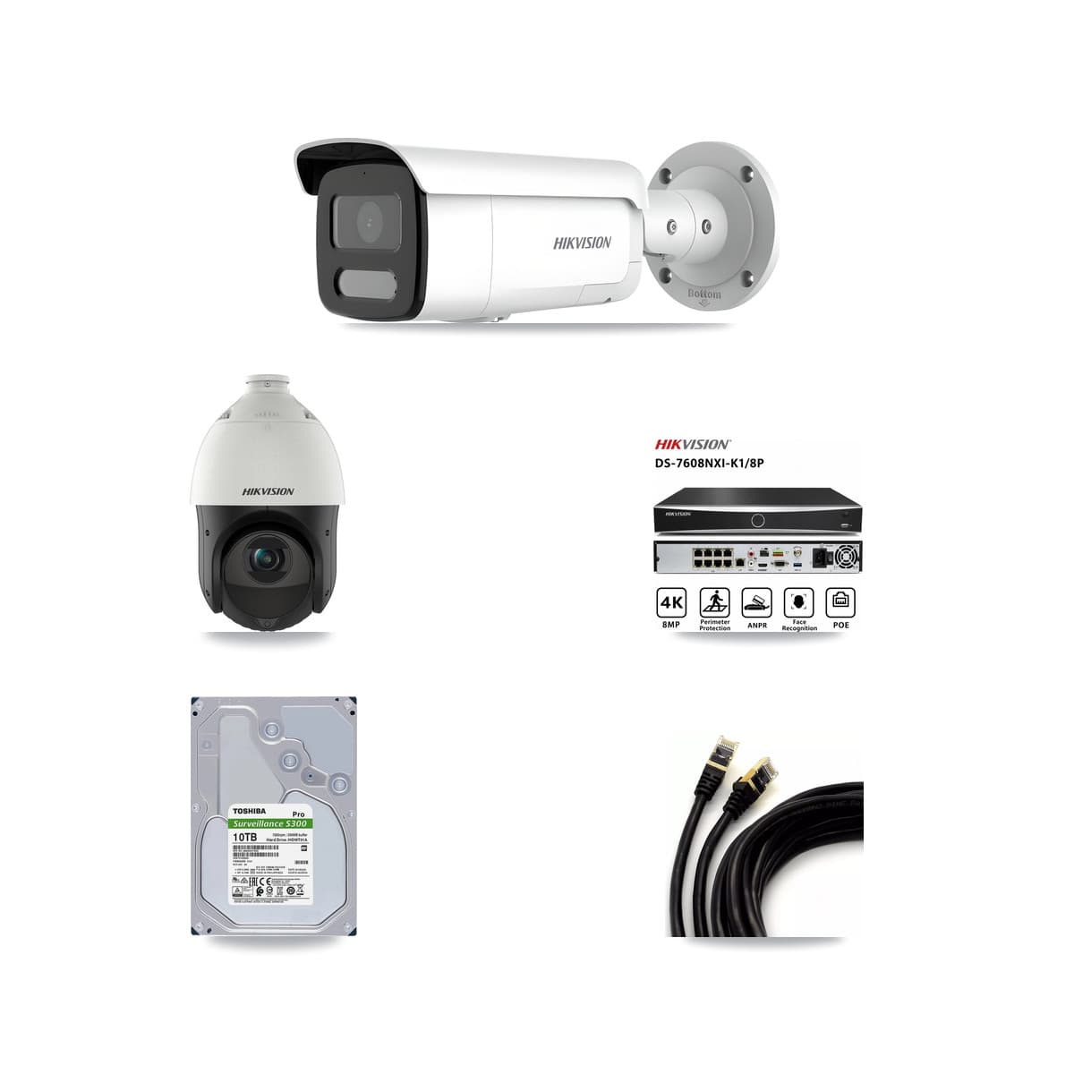 Hikvision 8-Channel 4MP CCTV Kit — 7 Bullet + 1 PTZ Cameras + 10TB Recording