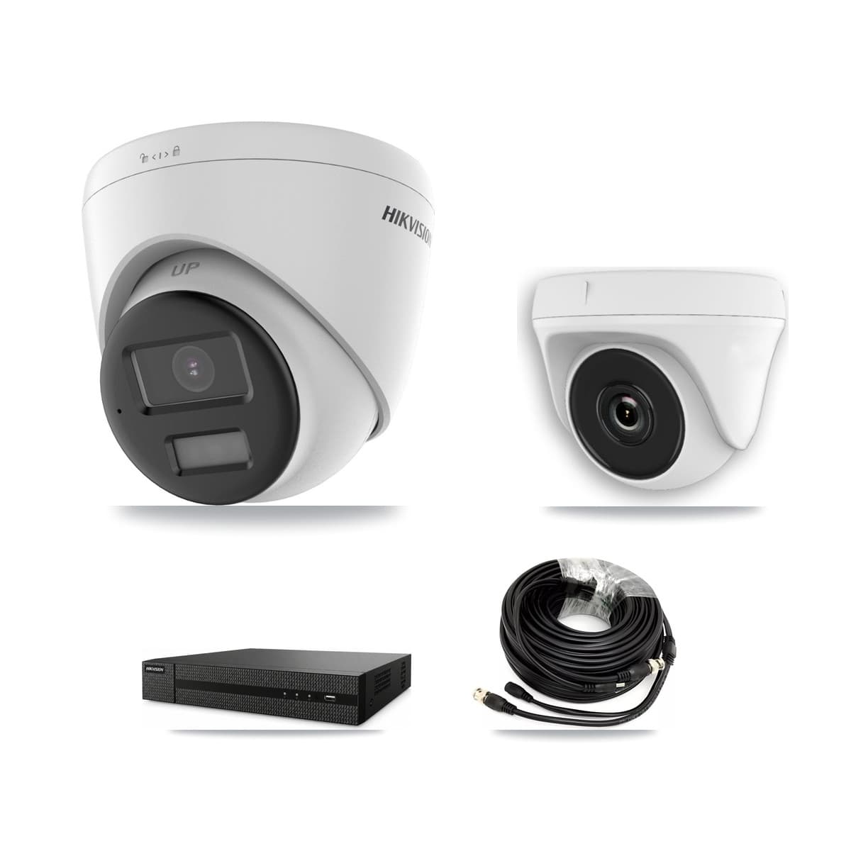 Hikvision 8-Channel 2MP – 4K CCTV Kit — 1 4K Turret + 1 White 2MP Dome Cameras + 3TB Recording (DVR-8CH Recorder)