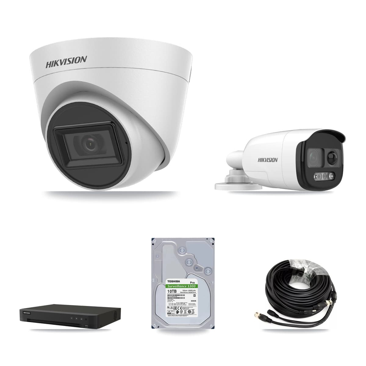 Hikvision 16-Channel 5MP CCTV Kit — 1 Bullet + 7 White Turret Cameras + 10TB Recording