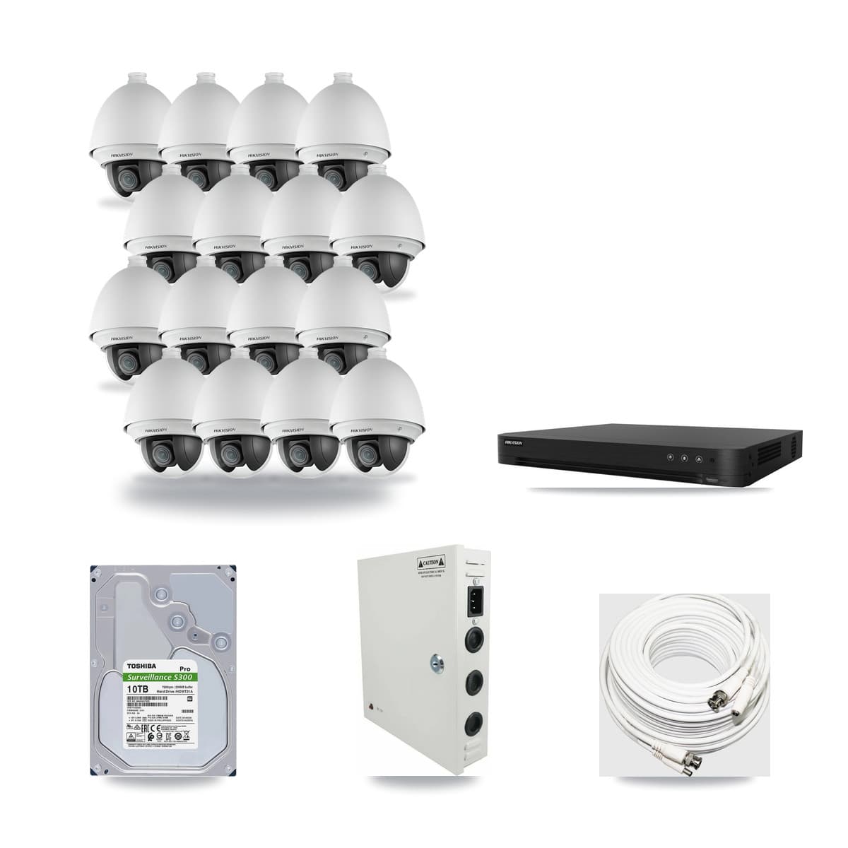 Hikvision 16-Channel 2MP CCTV Kit — 16 DS-2AE4225T PTZ Cameras + 10TB Recording (DS-7216HGHI Recorder) - Image 1