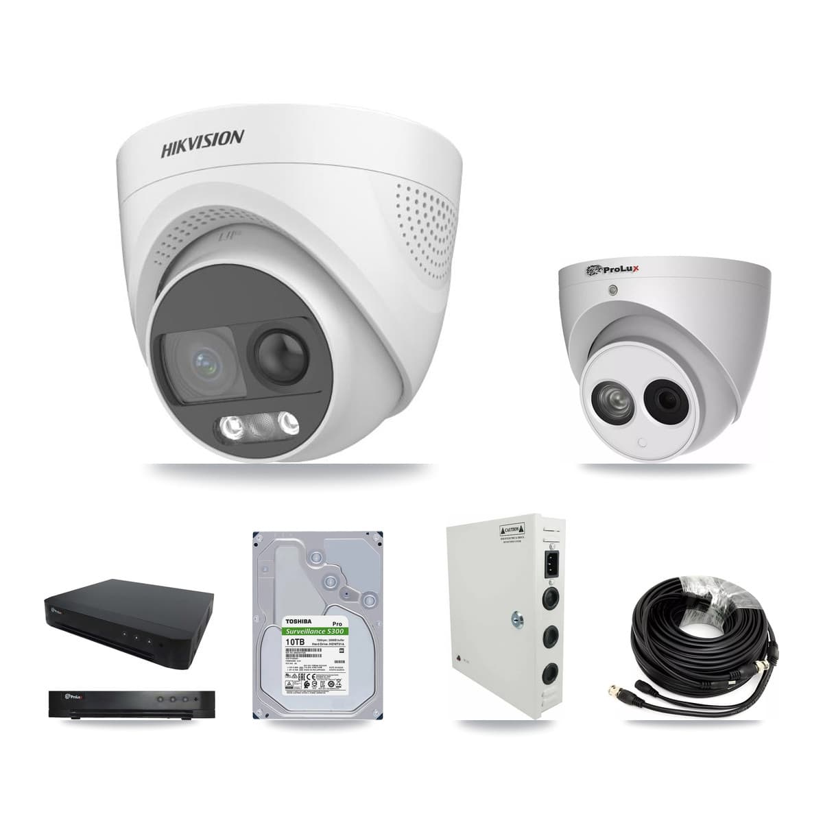 Hikvision & Prolux 16-Channel 4MP – 5MP CCTV Kit — 11 DS-2CE72KF3T 5MP + 1 PXC-612C4W-A 4MP Turret Cameras + 10TB Recording (PXD-8216 Recorder)