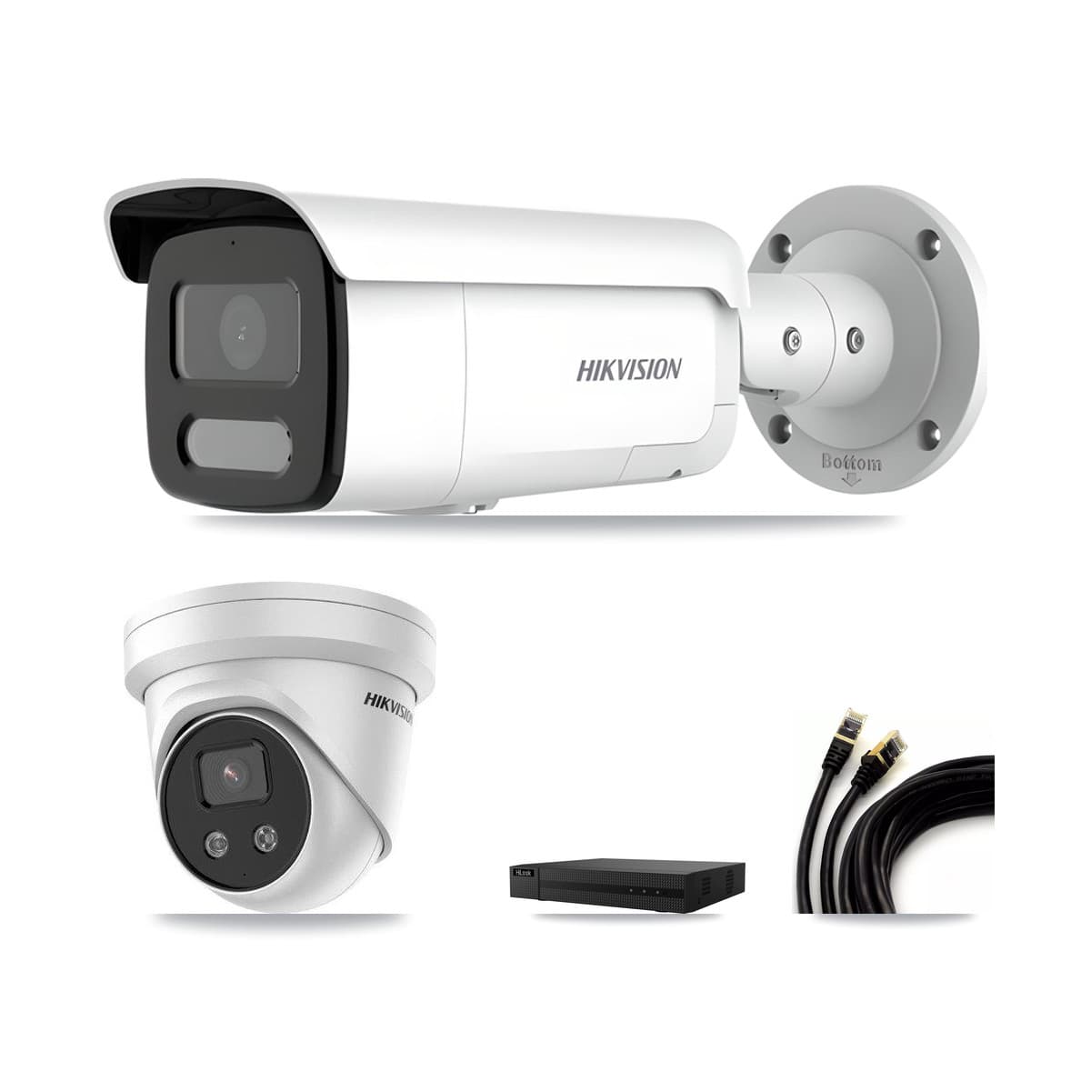 Hikvision & HiLook 8-Channel 4MP – 5MP CCTV Kit — 1 4MP Bullet + 1 5MP Turret Cameras + 3TB Recording (NVR-108MH-D Recorder)