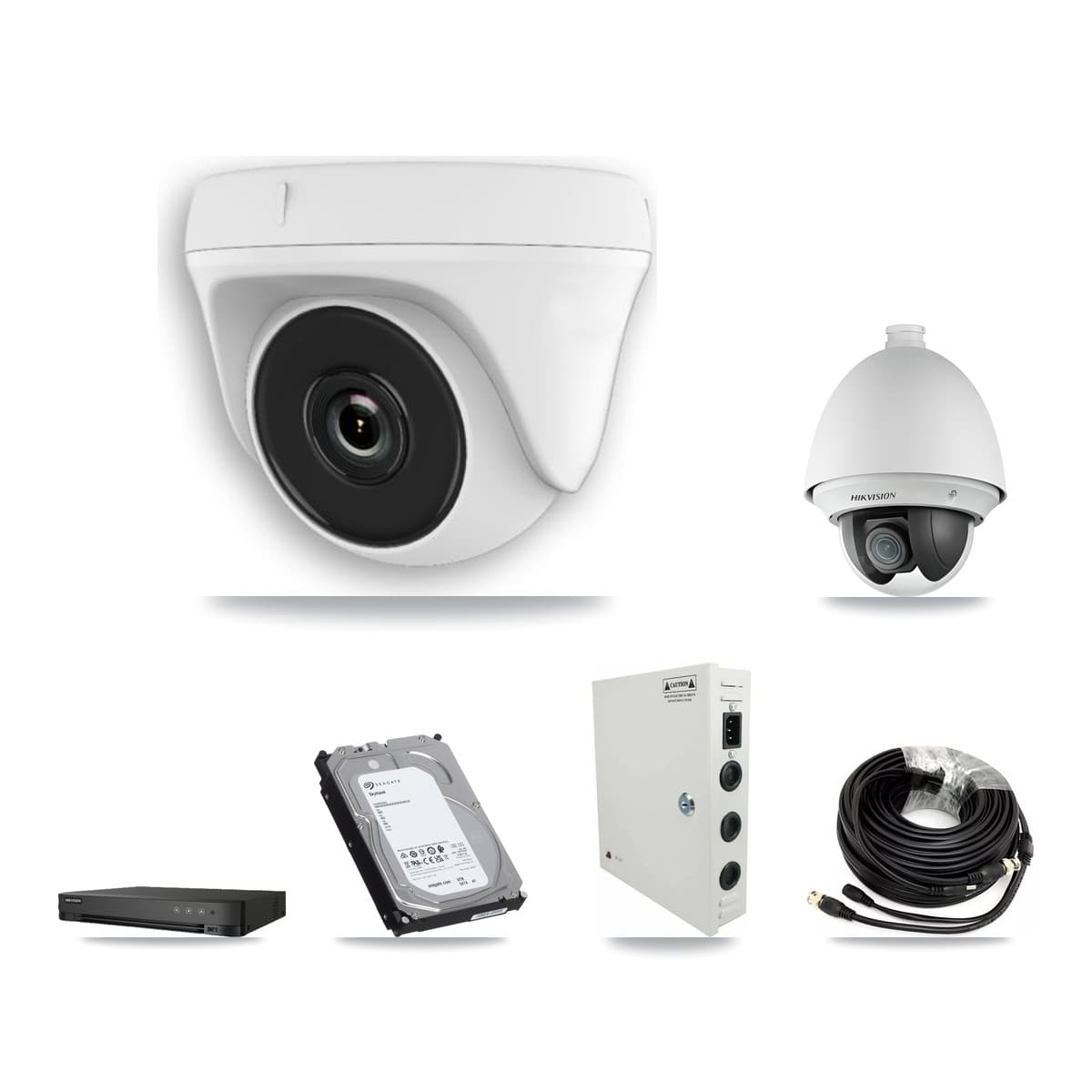 Hikvision 8-Channel 2MP CCTV Kit — 1 PTZ + 7 White Dome Cameras + 6TB Recording (IDS-7208HQHI Recorder)