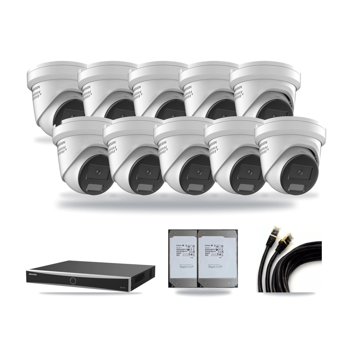 Hikvision 16-channel CCTV kit: 10 cameras (10× 4K Turret), 2× 14TB hard drive