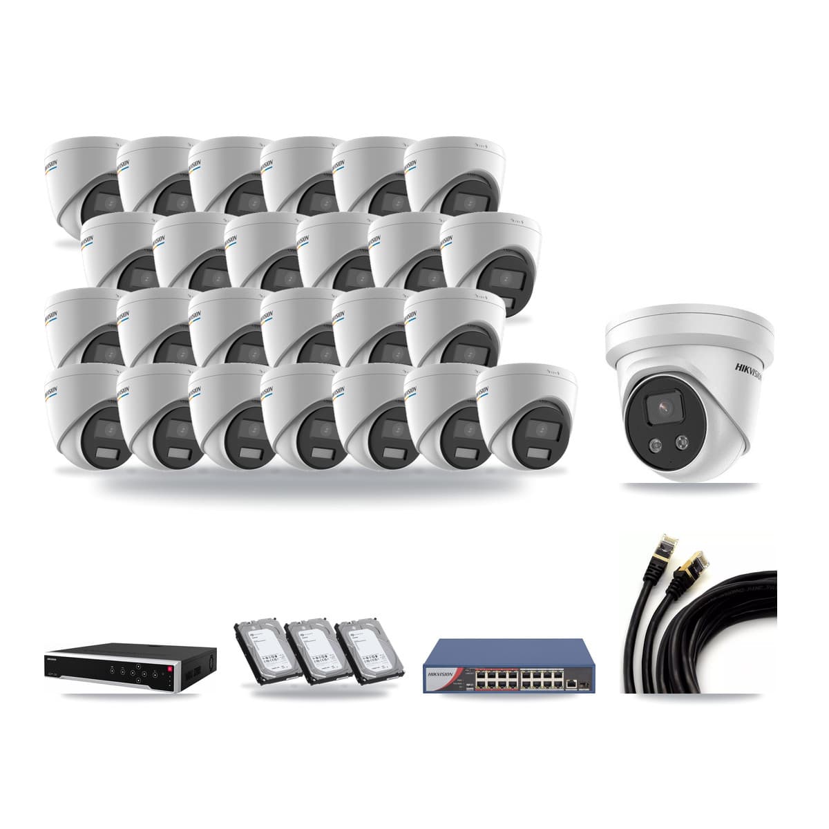 Hikvision 32-Channel 2MP – 5MP CCTV Kit — 25 2MP + 1 5MP Turret Cameras + 3× 6TB Recording - Image 1