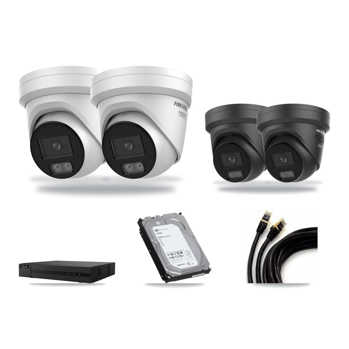 Hikvision & HiLook 8-Channel 4K CCTV Kit — 2 DS-2CD2387G3 + 2 Black DS-2CD2387G3 Turret Cameras + 6TB Recording - Image 1
