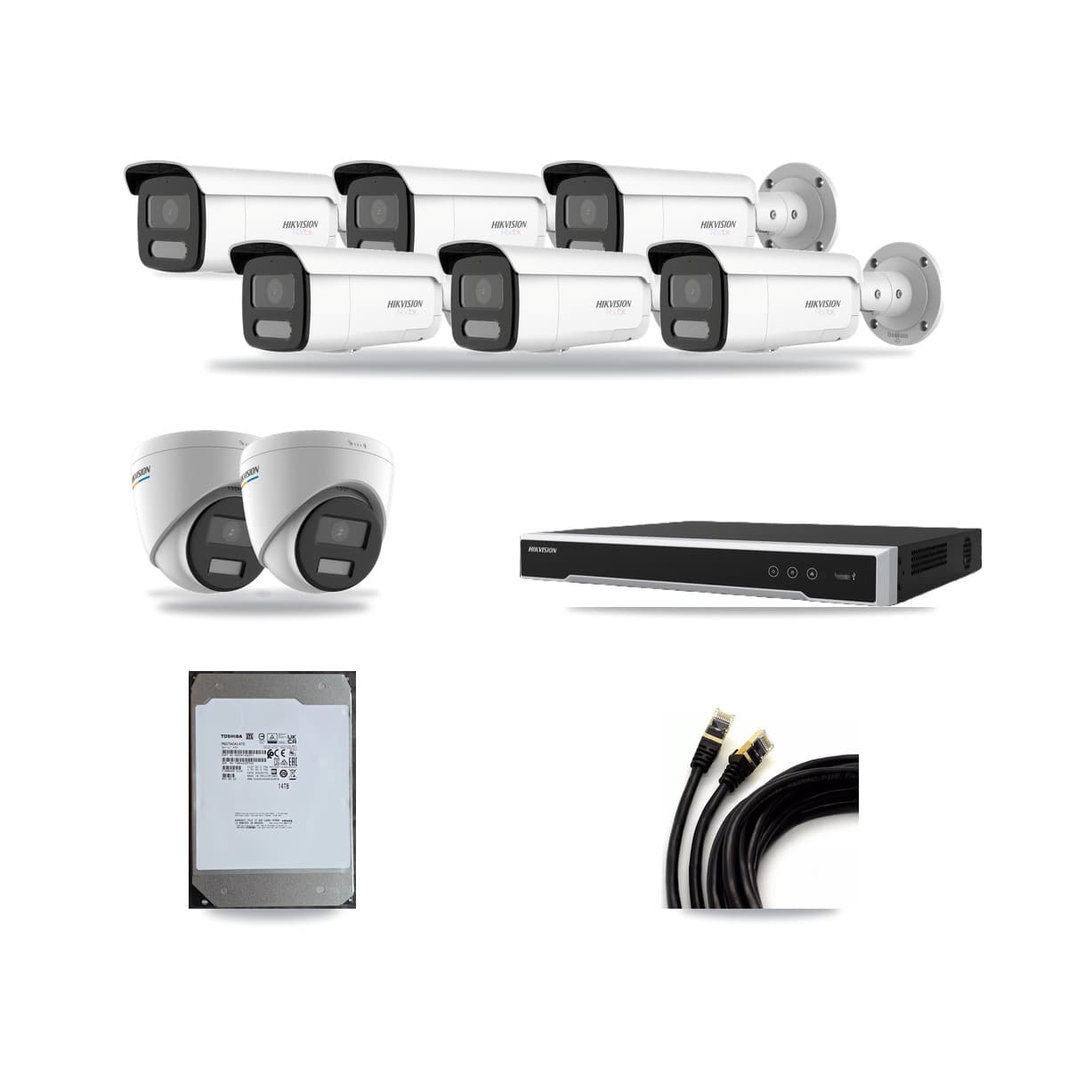 Hikvision 8-Channel 2MP – 4K CCTV Kit — 2 2MP Turret + 6 4K Bullet Cameras + 14TB Recording - Image 1