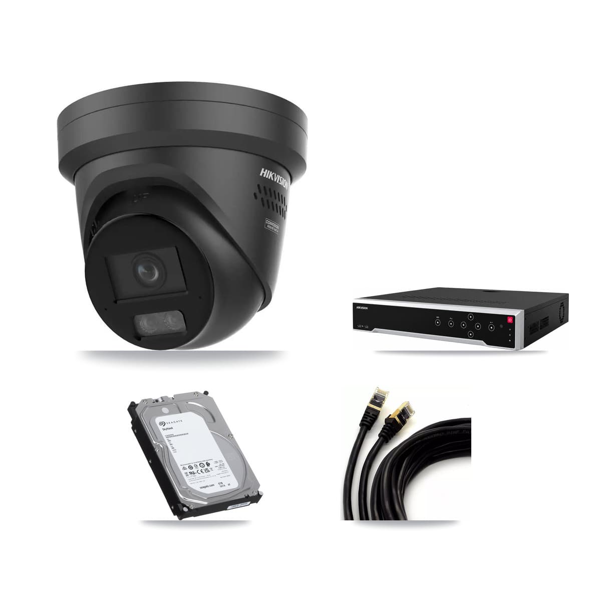 Hikvision 32-Channel 4K CCTV Kit — 8 Black DS-2CD2387G3 Turret Cameras + 3× 6TB Recording