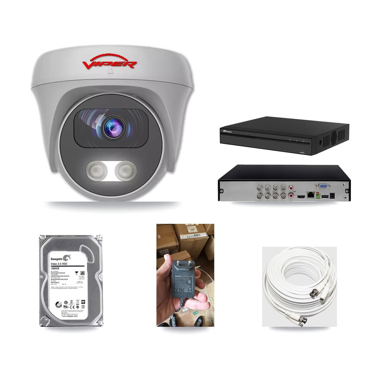 Viper & Prolux 8-Channel 5MP CCTV Kit — 1 White Camera + 1TB Recording (PXD-5108HS Recorder) - Image 1