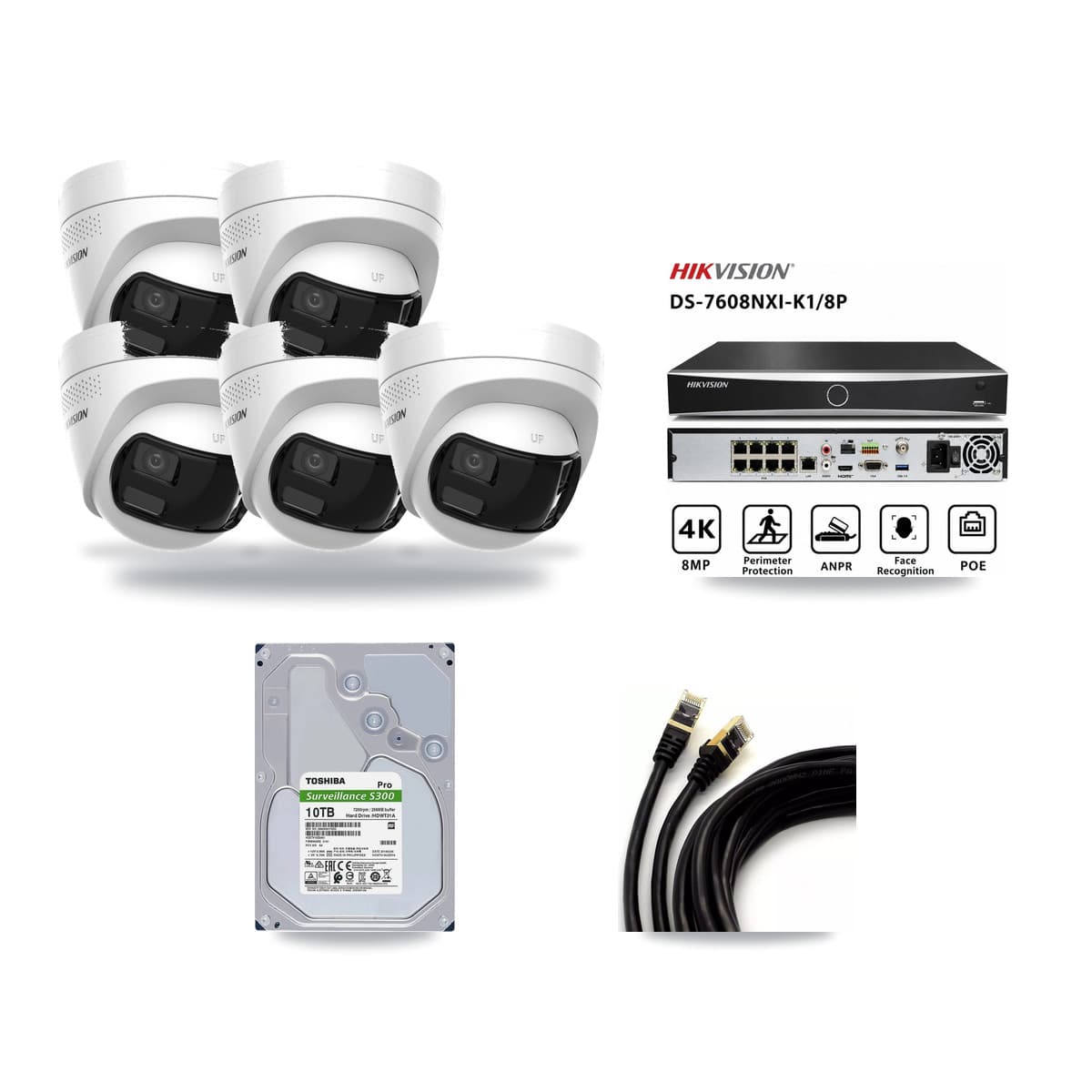Hikvision 8-Channel 4K CCTV Kit — 5 DS-2CD1383G2P Turret Cameras + 10TB Recording - Image 1