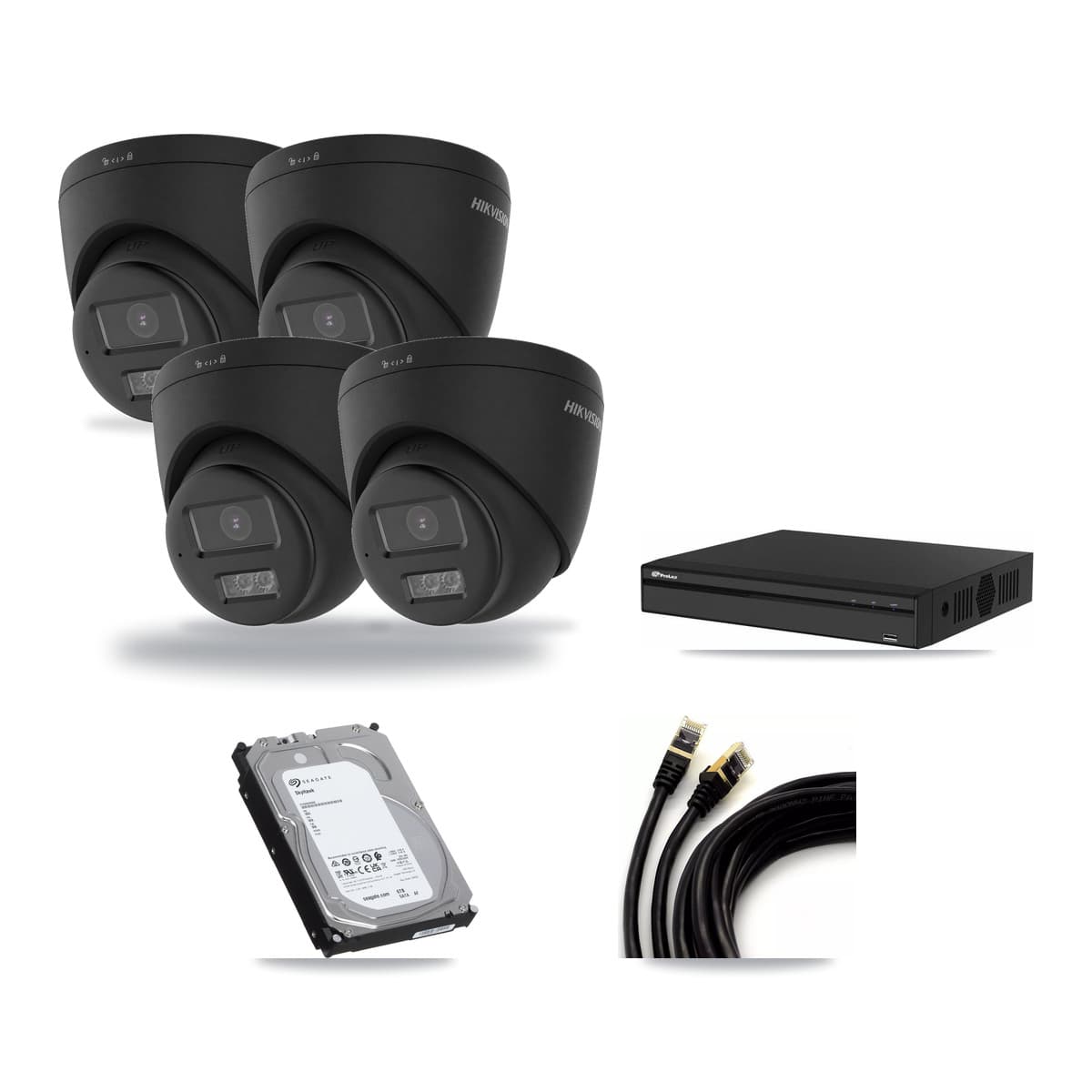 Prolux 4-channel CCTV kit: 4 cameras (4× 4K Turret), 6TB hard drive