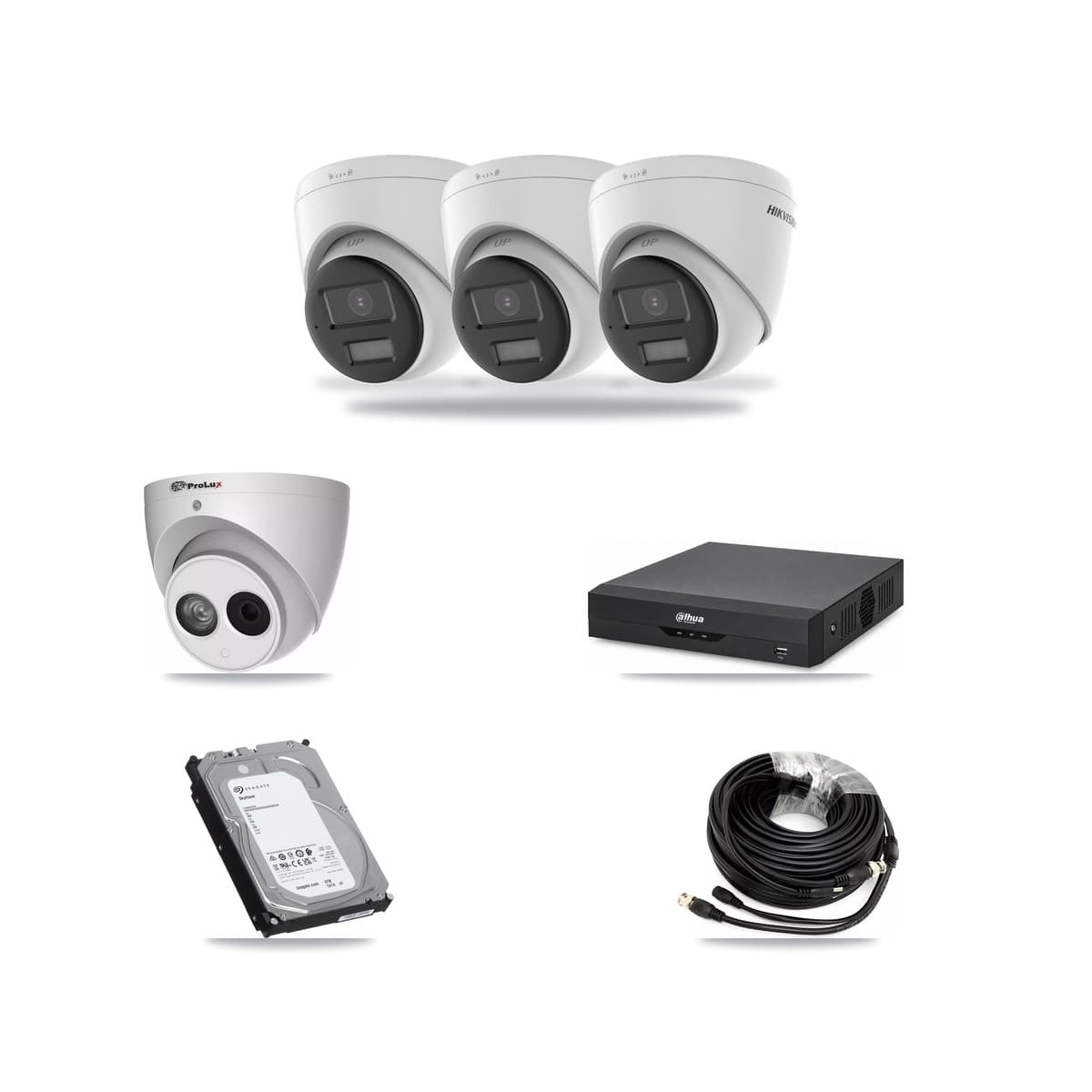 4-Channel 4MP – 4K CCTV Kit — 3 4K + 1 4MP Turret Cameras + 6TB Recording (DH-XVR5104HS Recorder) - Image 1