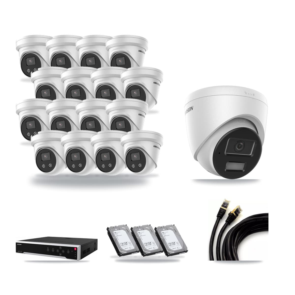 Hikvision 32-Channel 4MP – 5MP CCTV Kit — 1 4MP + 16 5MP Turret Cameras + 3× 6TB Recording - Image 1