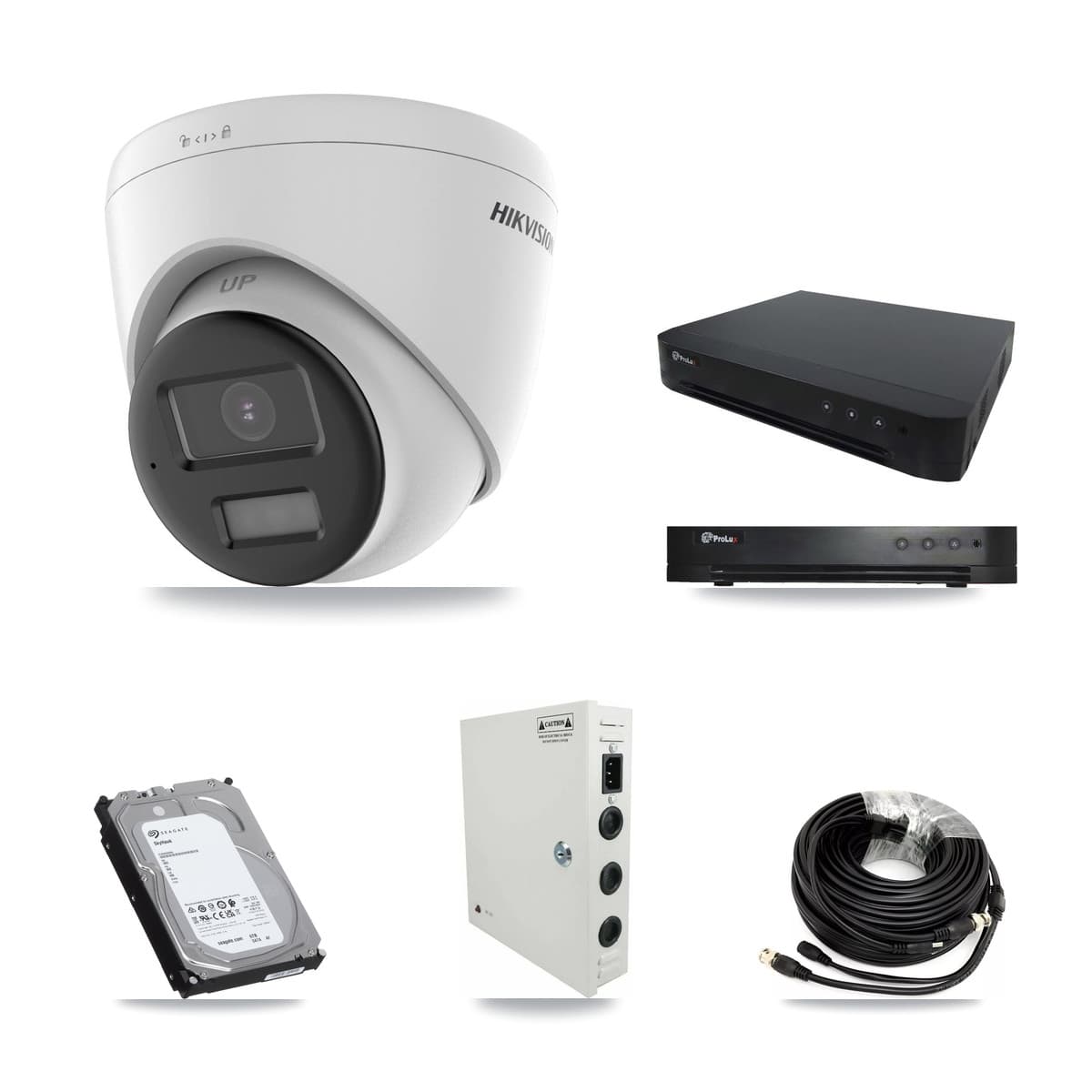 Hikvision & Prolux 16-Channel 5MP CCTV Kit — 16 DS-2CE78K0T-LPTS Turret Cameras + 6TB Recording (PXD-8216-HYK4MP Recorder)