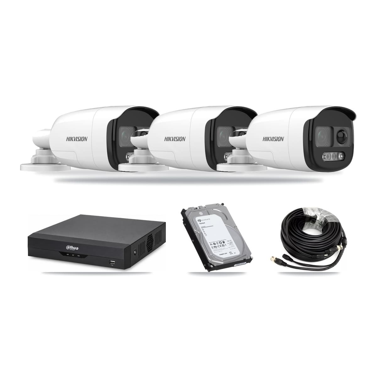 Hikvision & Dahua 4-Channel 5MP CCTV Kit — 3 DS-2CE12KF3T Bullet Cameras + 6TB Recording - Image 1