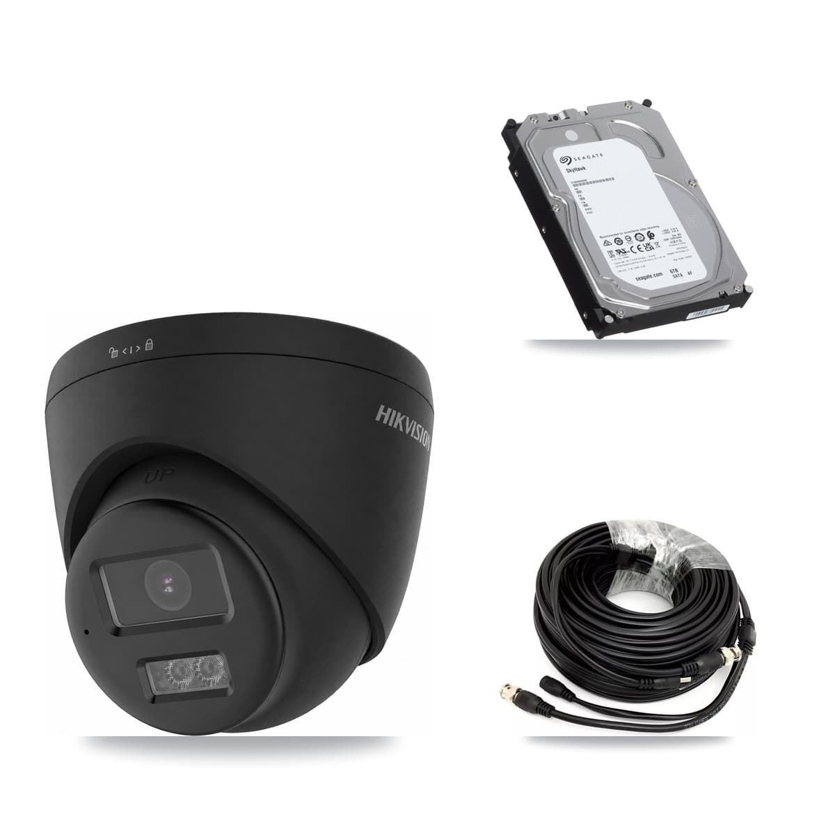 Hikvision 32-Channel 4K CCTV Kit — 6 Black Turret Cameras + 3× 6TB Recording
