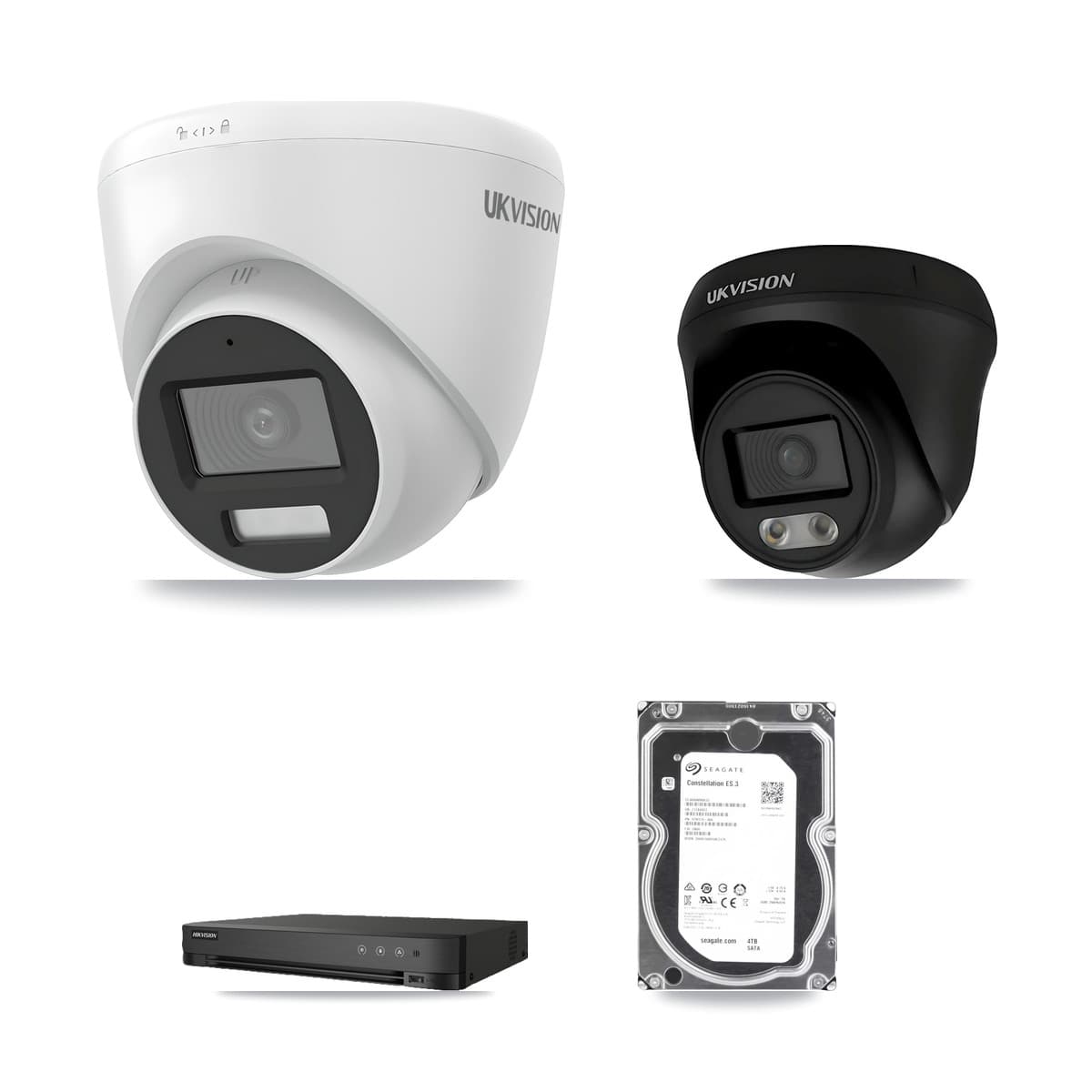 Hikvision iDS-7208HUHI-M1/E 8-Channel DVR CCTV Kit — 3× UKVISION 4K Cameras + 4TB HDD