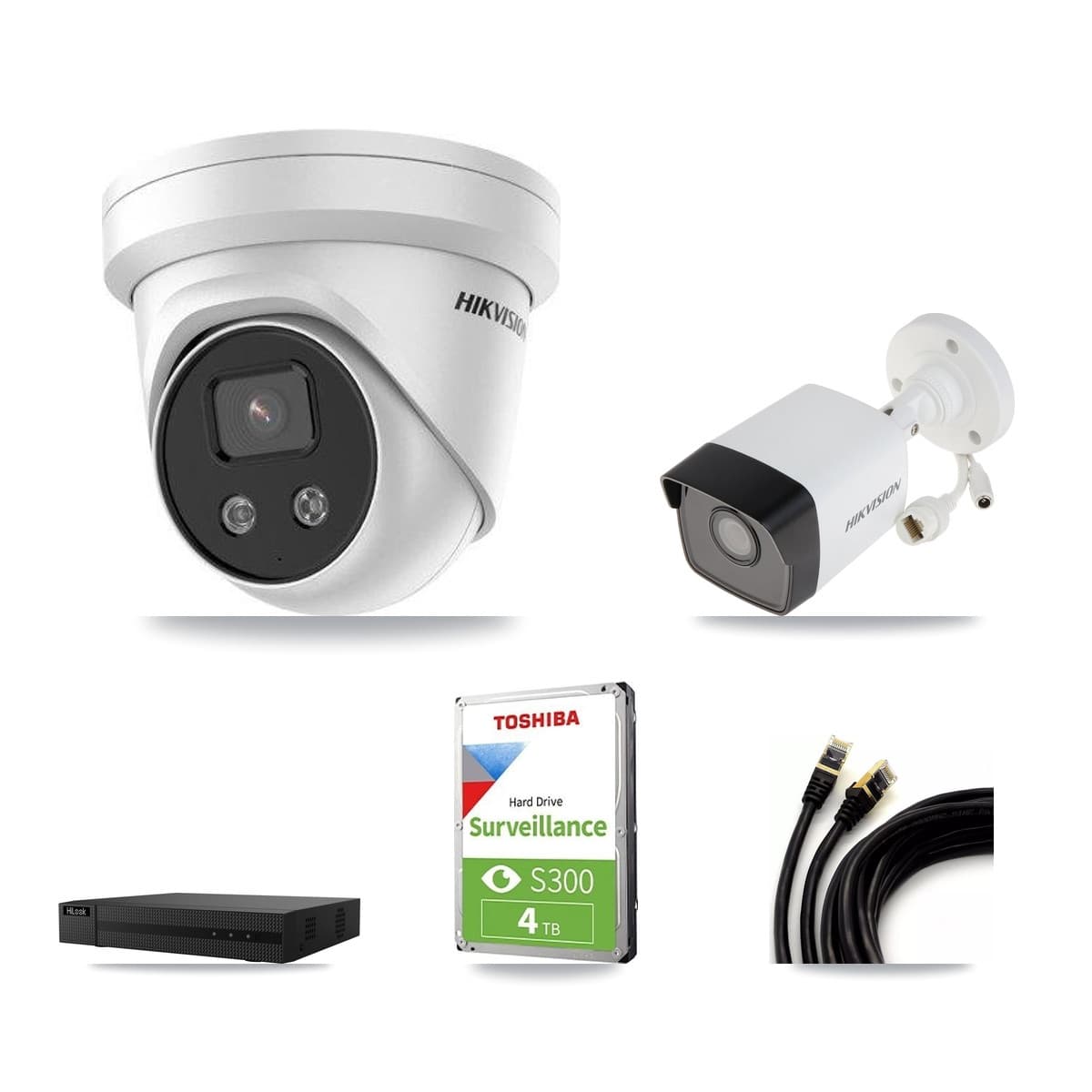 Hikvision & HiLook 8-Channel 5MP CCTV Kit — 1 Bullet + 2 Turret Cameras + 4TB Recording