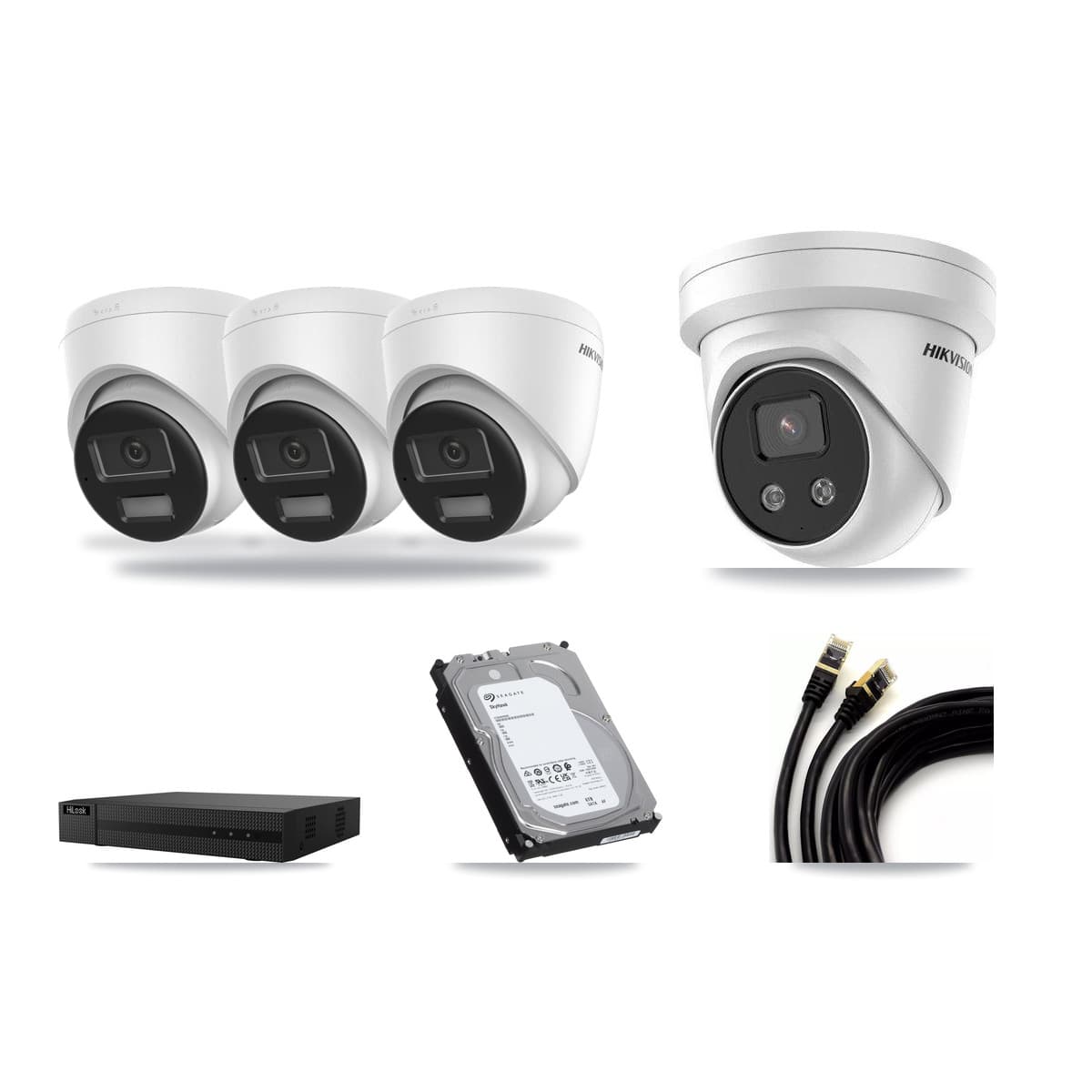 Hikvision & HiLook 8-Channel 5MP – 4K CCTV Kit — 3 DS-2CD1383G2-LIUF/SL 4K + 1 DS-2CD3356G2-ISU 5MP Turret Cameras + 6TB Recording (NVR-108MH-D/8P Recorder) - Image 1