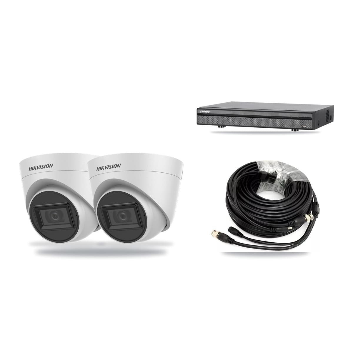 Hikvision & Dahua 8-Channel 5MP CCTV Kit — 2 White Turret Cameras + 3TB Recording (DH-XVR5108H Recorder) - Image 1