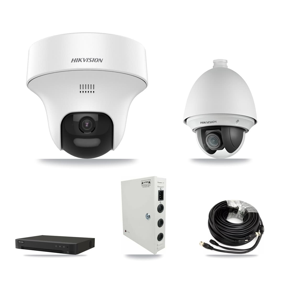 Hikvision 8-Channel 2MP – 5MP CCTV Kit — 1 DS-2AE4225T-A 2MP PTZ + 2 DS-2CE70K0T-PTLTS 5MP Turret Cameras + 3TB Recording (IDS-7208HUHI-M1/XT Recorder)
