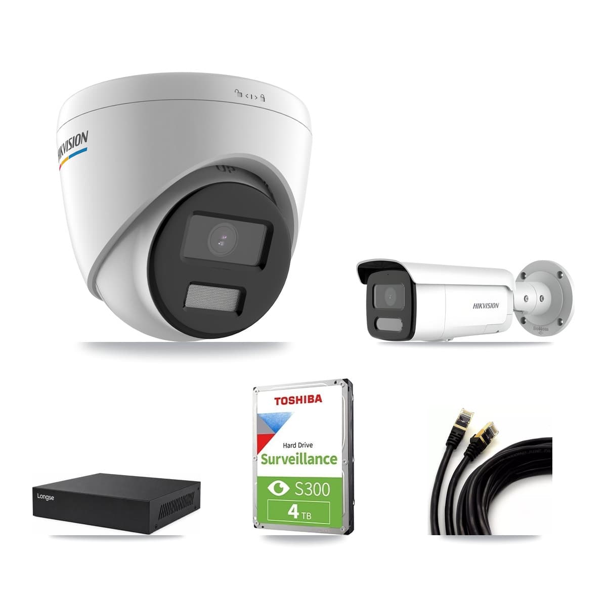 Hikvision & Longse 8-Channel 2MP – 4MP CCTV Kit — 4 2MP Turret + 1 4MP Bullet Cameras + 4TB Recording