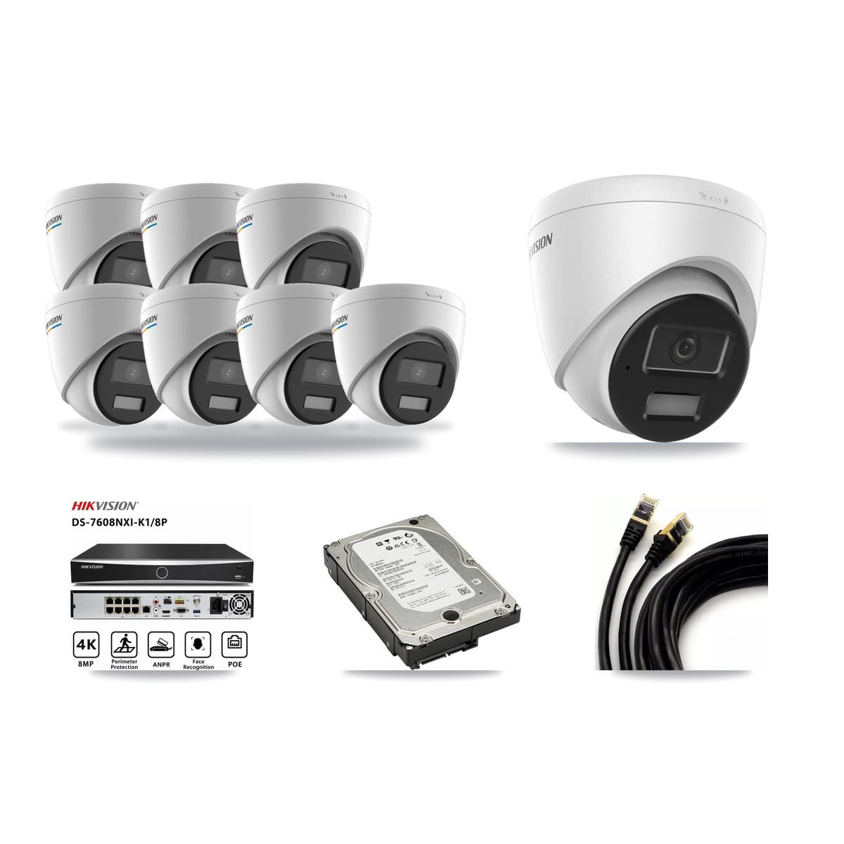 Hikvision 8-Channel 2MP – 4MP CCTV Kit — 7 2MP + 1 4MP Turret Cameras + 5TB Recording - Image 1