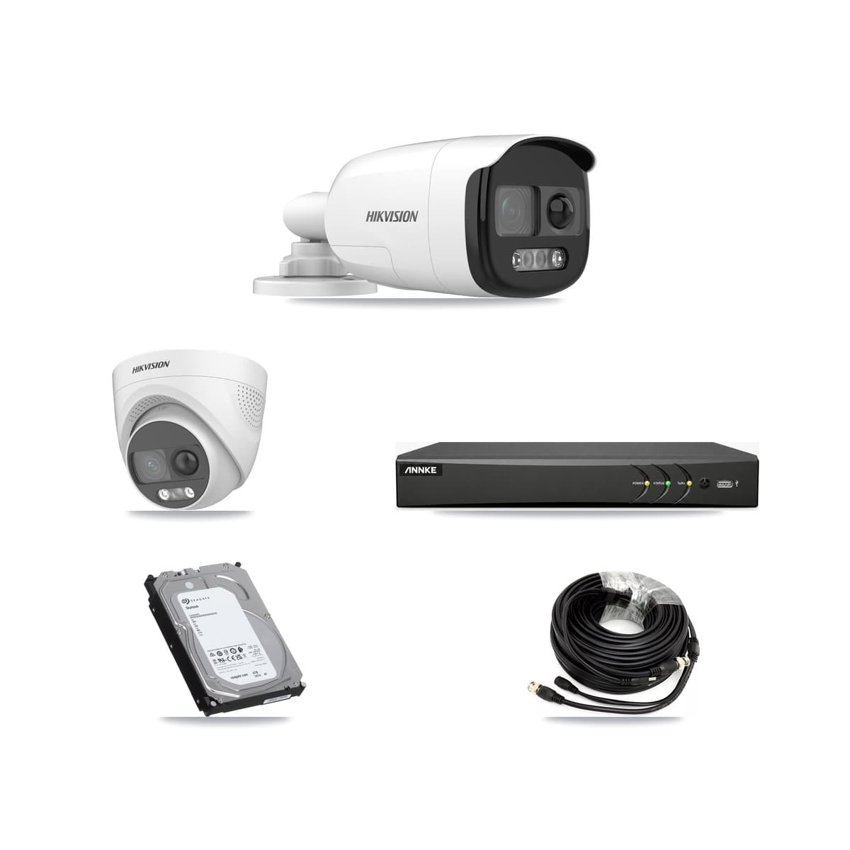 Hikvision & ANNKE 4-Channel 5MP CCTV Kit — 2 DS-2CE12KF3T Bullet + 1 DS-2CE72KF3T Turret Cameras + 6TB Recording