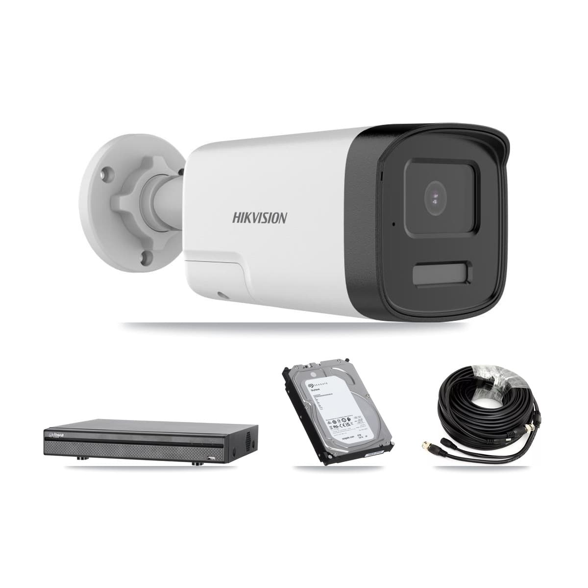 Hikvision & Dahua 8-Channel 5MP CCTV Kit — 4 DS-2CE17K0T Bullet Cameras + 6TB Recording (DH-XVR5108H Recorder)