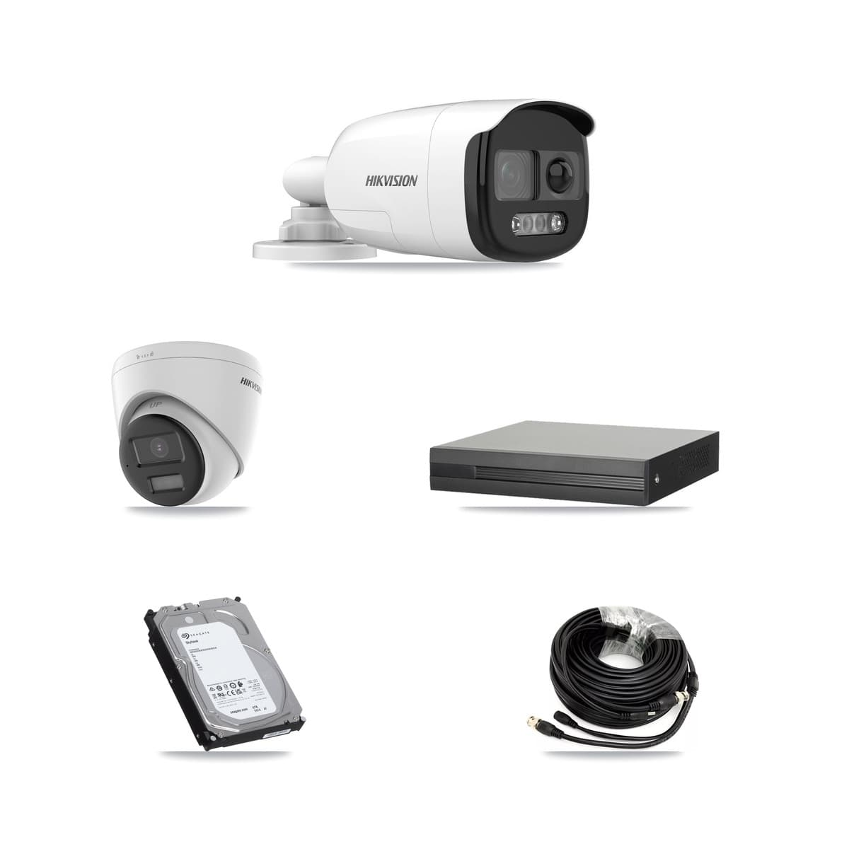Hikvision 4-Channel 5MP CCTV Kit — 2 DS-2CE12KF3T Bullet + 2 DS-2CE78K0T Turret Cameras + 6TB Recording (XVR-3104HS Recorder)
