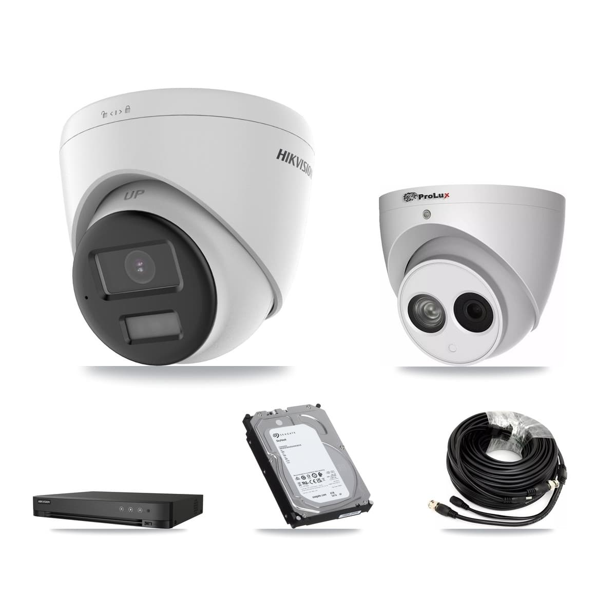 Hikvision & Prolux 4-Channel 4MP – 4K CCTV Kit — 2 4K + 1 4MP Turret Cameras + 6TB Recording
