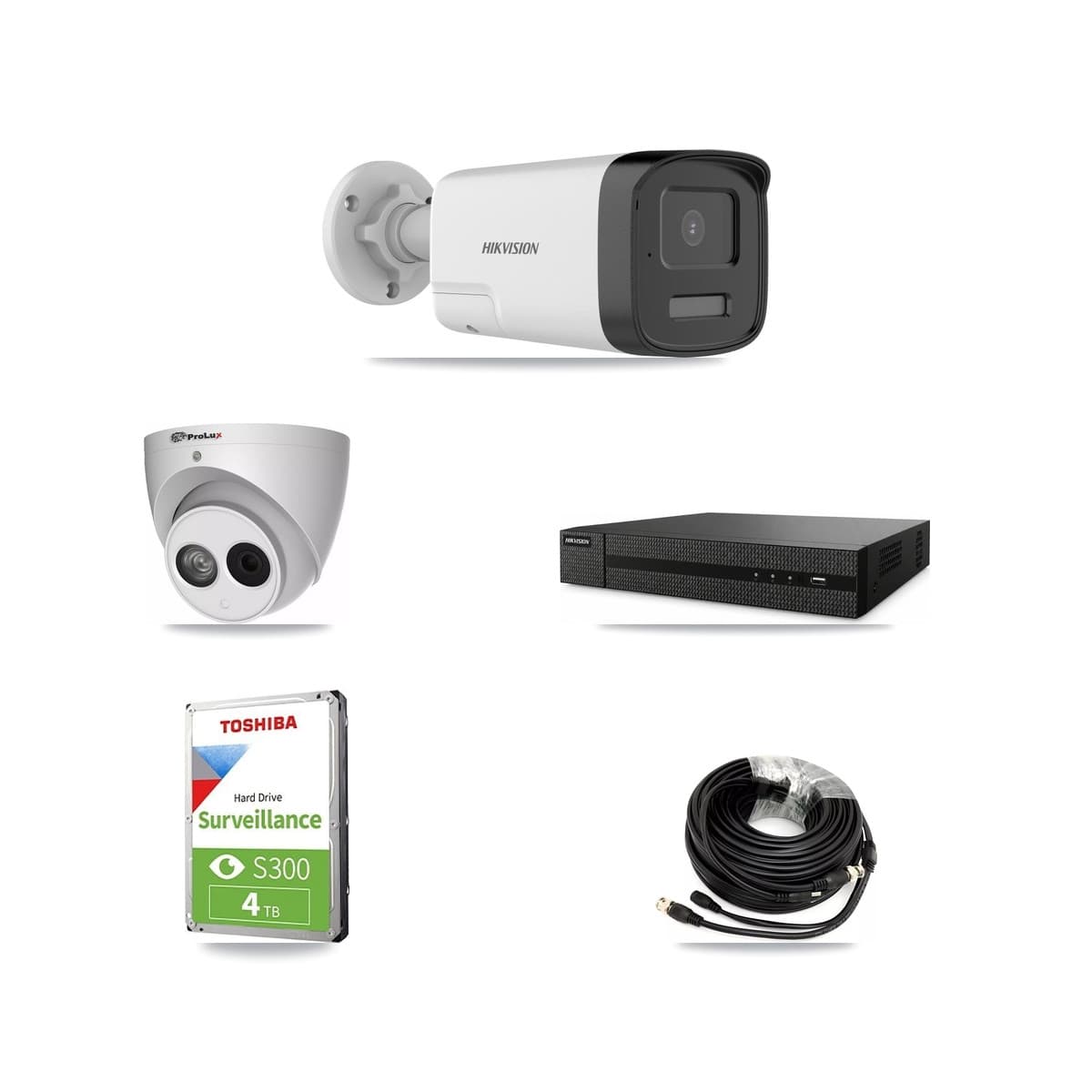Hikvision & Prolux 8-Channel 4MP – 5MP CCTV Kit — 2 DS-2CE17K0T 5MP Bullet + 1 PXC-612C4W-A 4MP Turret Cameras + 4TB Recording (DVR-8CH Recorder) - Image 1