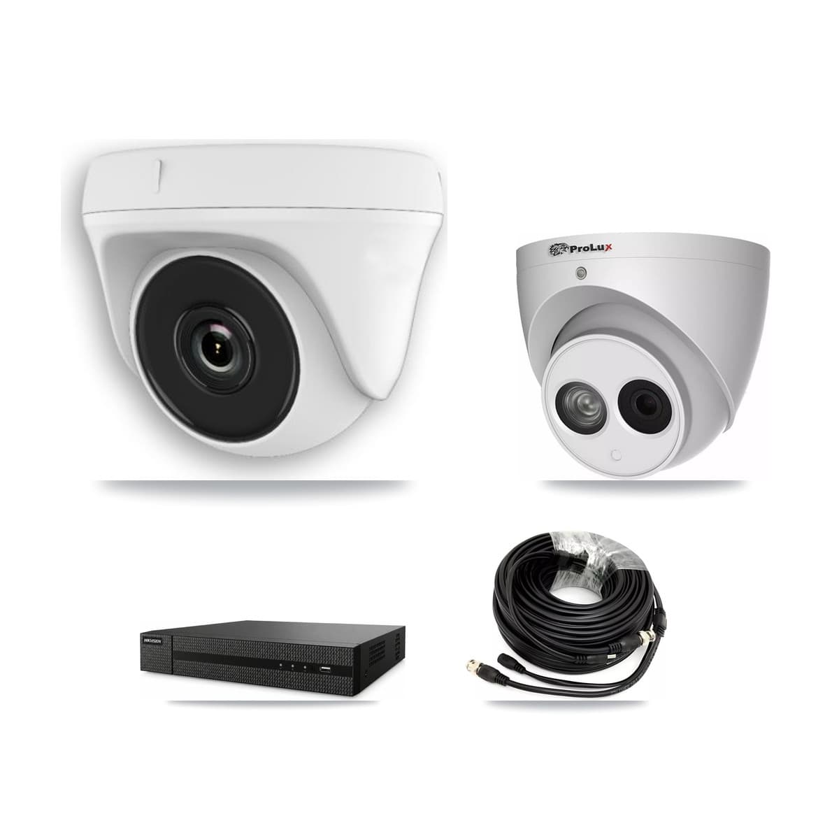 Prolux 8-Channel 2MP – 4MP CCTV Kit — 3 White 2MP Dome + 1 4MP Turret Cameras + 3TB Recording (DVR-8CH Recorder)