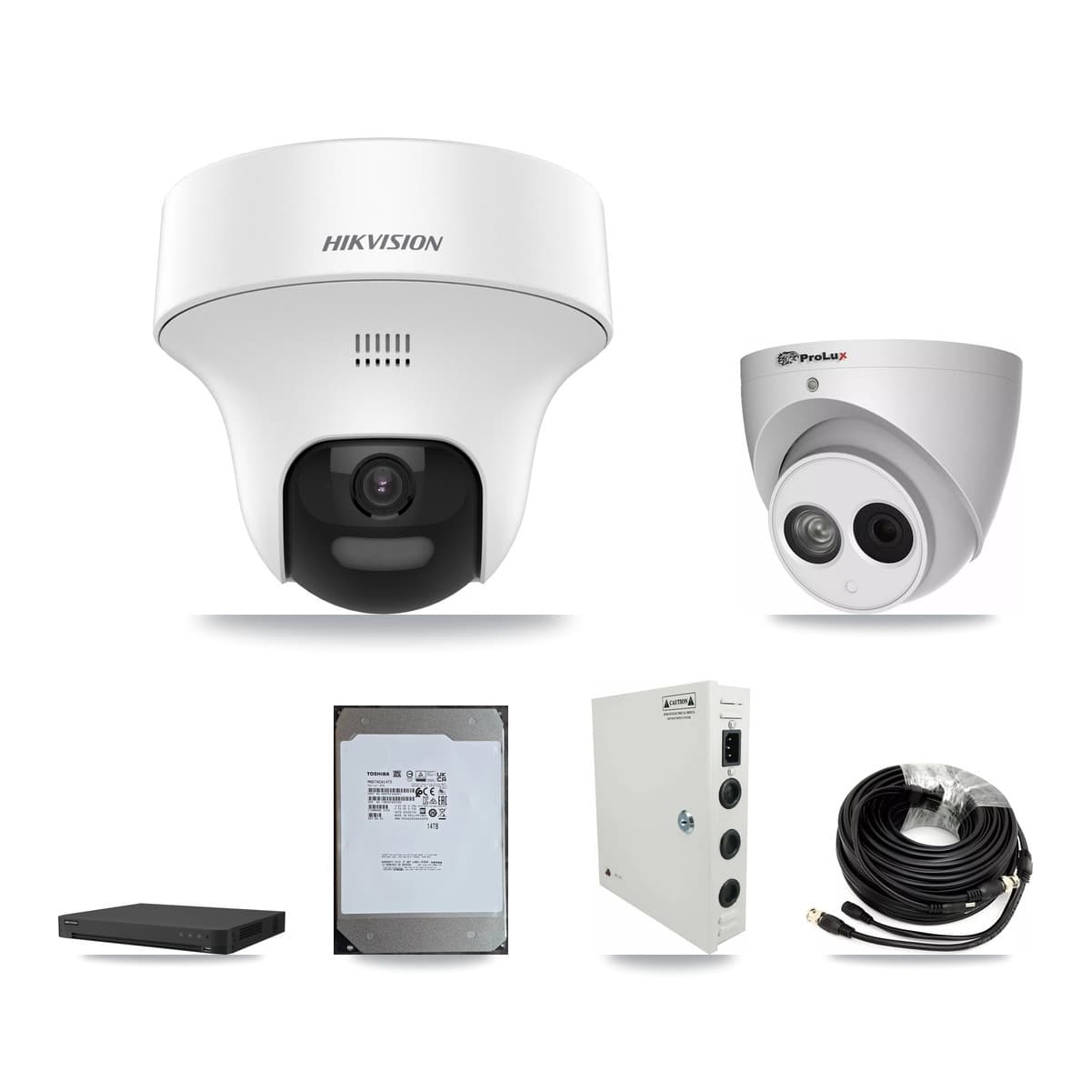 Hikvision & Prolux 16-Channel 4MP – 5MP CCTV Kit — 8 DS-2CE70K0T 5MP + 1 PXC-612C4W-A 4MP Turret Cameras + 14TB Recording