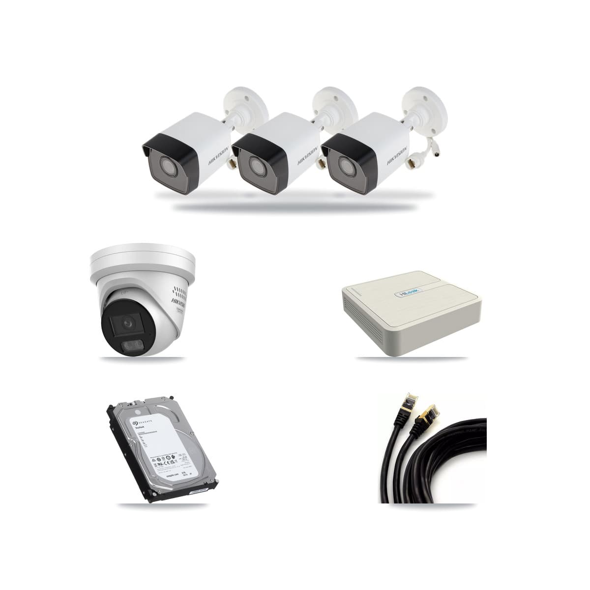 Hikvision & HiLook 8-Channel 4MP – 5MP CCTV Kit — 3 DS-2CD1053G0 5MP Bullet + 1 DS-2CD2347G3 4MP Turret Cameras + 6TB Recording - Image 1