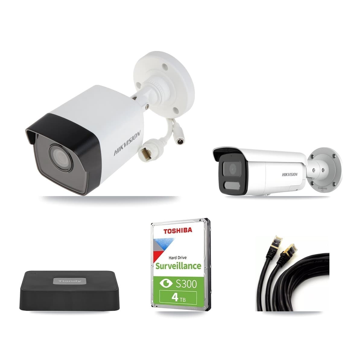 Hikvision & Tiandy 4-Channel 4MP – 5MP CCTV Kit — 2 5MP + 1 4MP Bullet Cameras + 4TB Recording