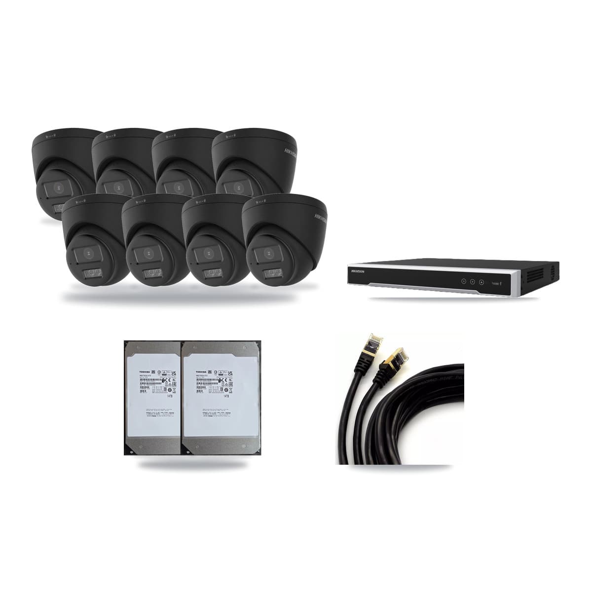 Hikvision 8-Channel 4K CCTV Kit — 8 Black Turret Cameras + 2× 14TB Recording - Image 1